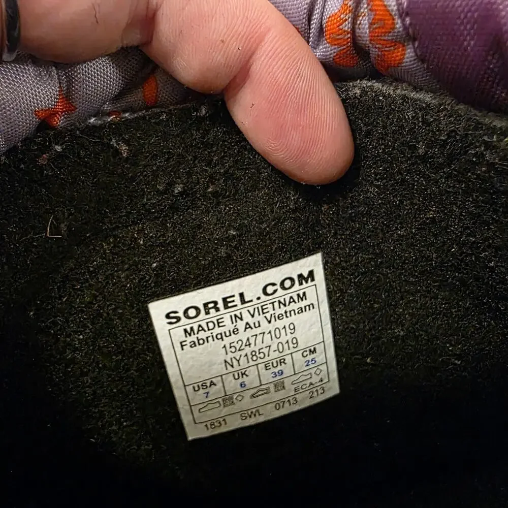 Sorel‎ Black Purple Floral Waterproof Wool Liner Outdoor Snow Boots Size 7